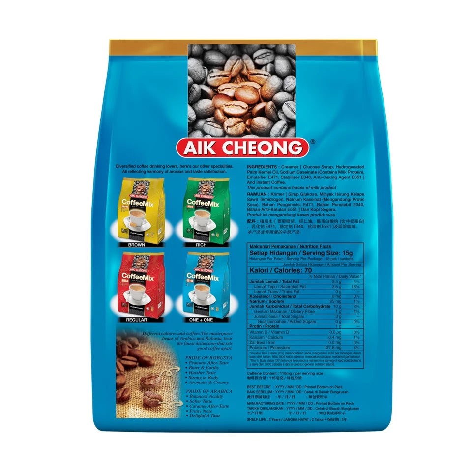 Aik Cheong 2 In 1 Coffee Mix No Sugar 18s x 15g