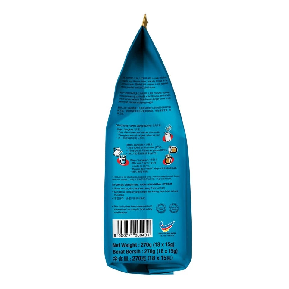 Aik Cheong 2 In 1 Coffee Mix No Sugar 18s x 15g