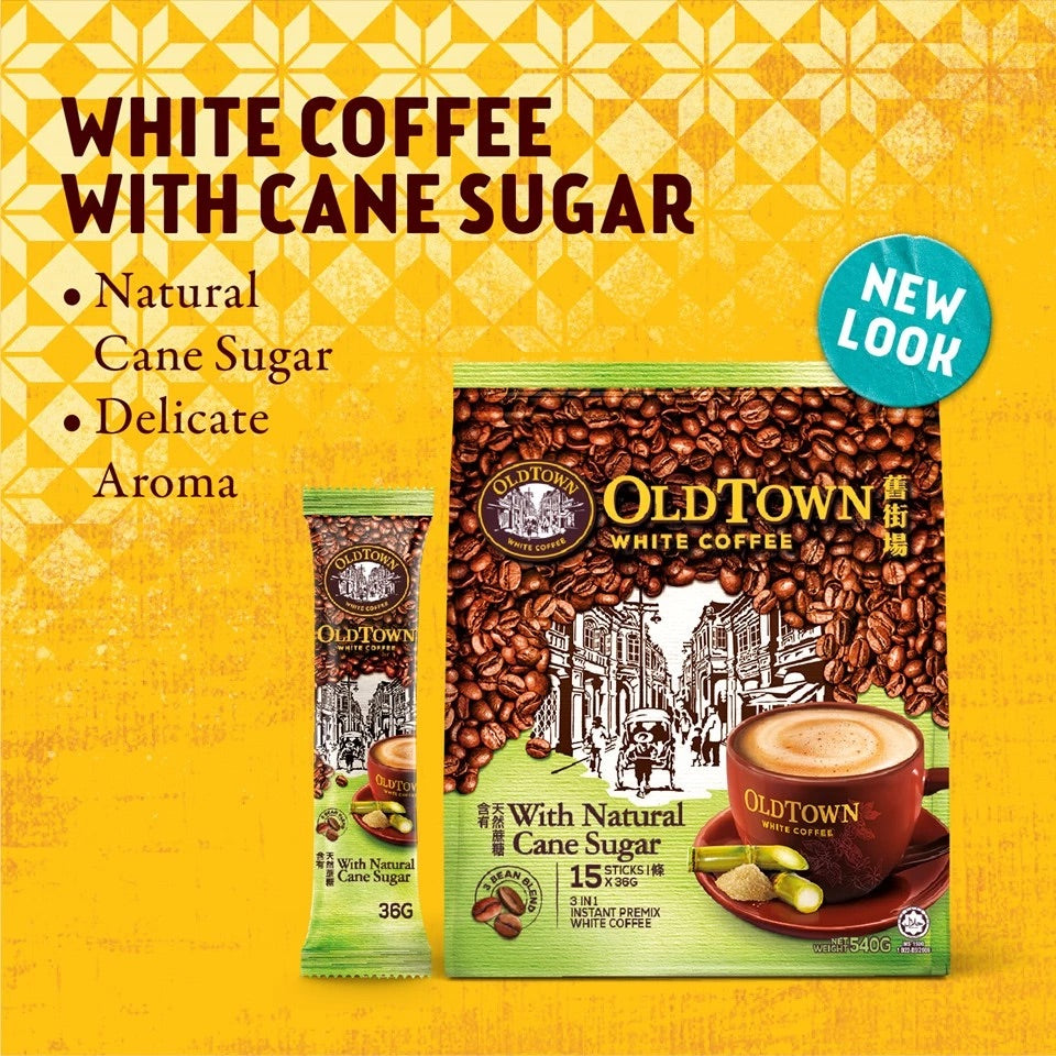 OLDTOWN Natural Cane Sugar Instant Premix 3in1 White Coffee 36g x 15s