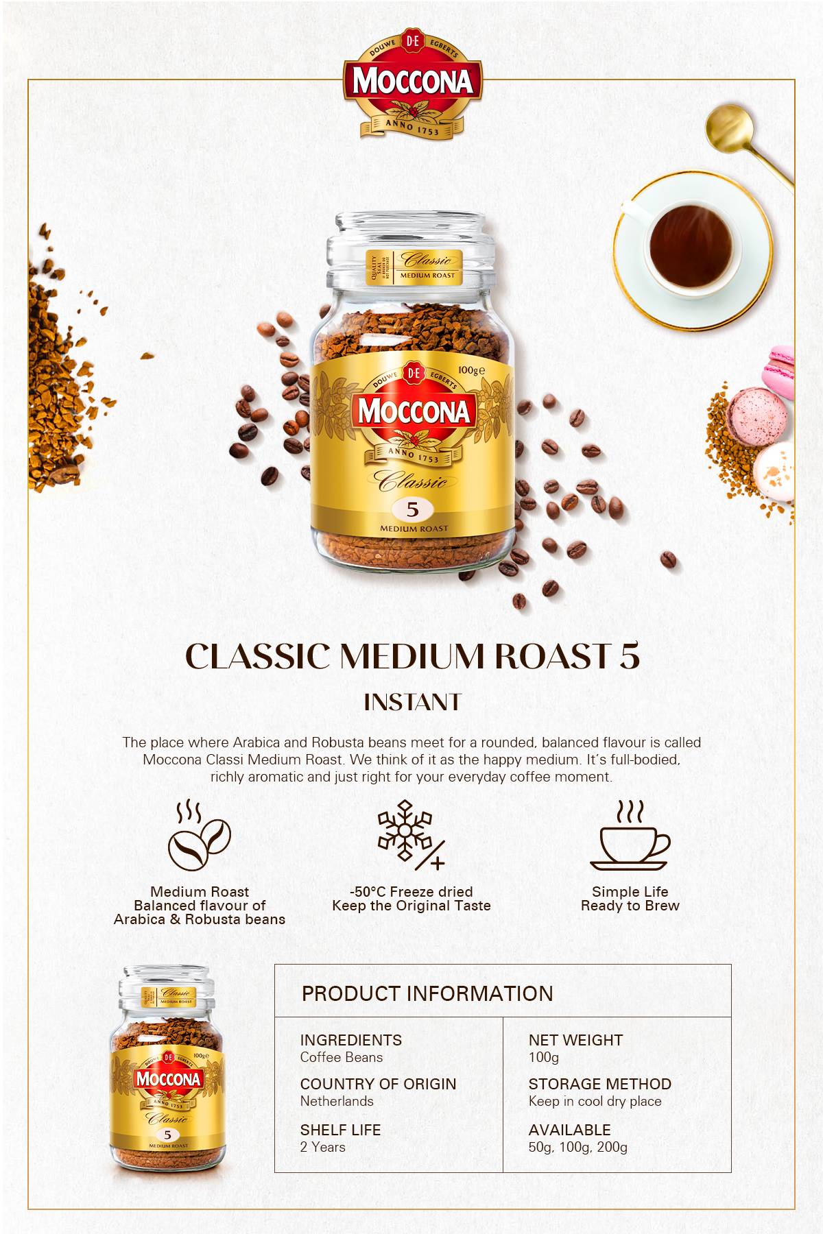 Moccona Classic Medium Roast Coffee 100g