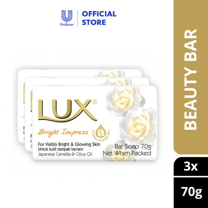 LUX Bright Impress Beauty Bar Soap Bundle (80g x 6) – For Visibly Bright, Glowing Skin with Japanese Camellia & Citrus Oil