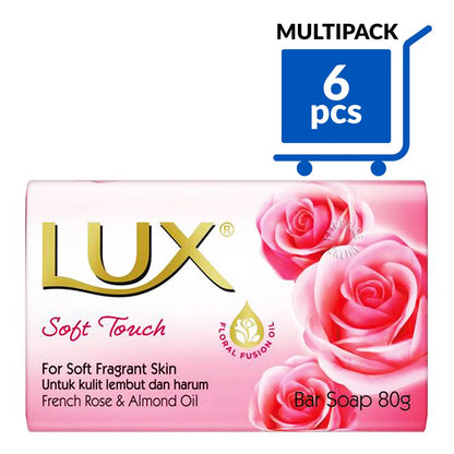 LUX Soft Touch Beauty Bar Soap Bundle (80g x 6) - For Smooth, Soft Skin with Floral Fragrance