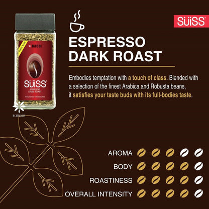 Haco SUiSS Espresso Dark Roast Freeze Dried Soluble Coffee (100g)