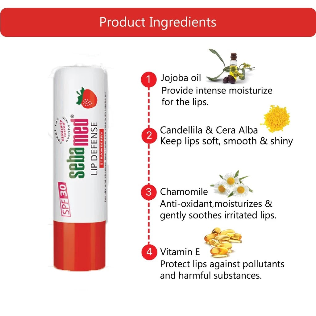 Sebamed Lip Defense SPF 30 - Cherry, Strawberry, Watermelon, Original, 4.8g