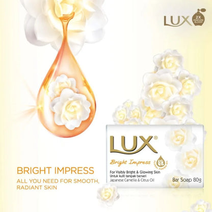 LUX Bright Impress Beauty Bar Soap Bundle (80g x 6) – For Visibly Bright, Glowing Skin with Japanese Camellia & Citrus Oil