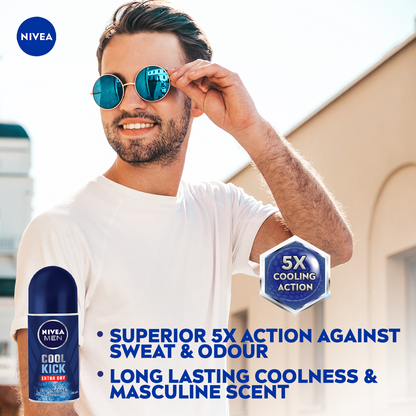 NIVEA MEN Deodorant Male Cool Kick Extra Dry Roll On 50ml / Men's Grooming / Anti Perspirant / No Sweat