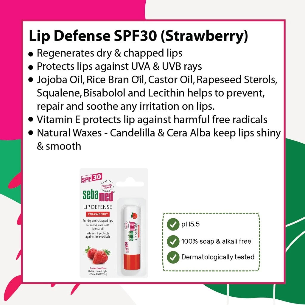 Sebamed Lip Defense SPF 30 - Cherry, Strawberry, Watermelon, Original, 4.8g