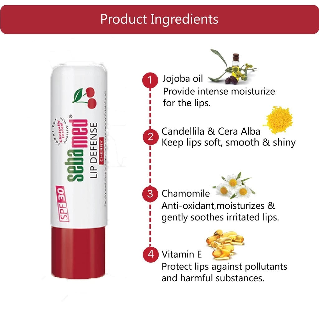 Sebamed Lip Defense SPF 30 - Cherry, Strawberry, Watermelon, Original, 4.8g