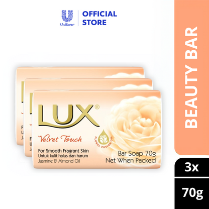 LUX Velvet Touch Beauty Bar Soap Bundle (80g x 6) - For Smooth, Soft Skin with Jasmine & Almond Oil