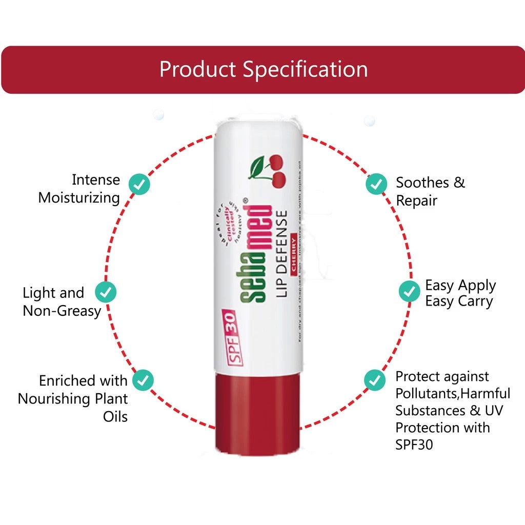 Sebamed Lip Defense SPF 30 - Cherry, Strawberry, Watermelon, Original, 4.8g