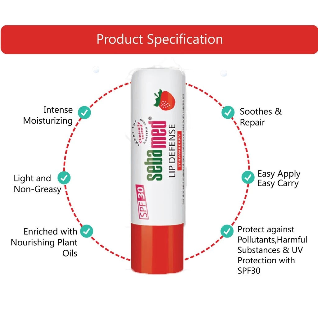 Sebamed Lip Defense SPF 30 - Cherry, Strawberry, Watermelon, Original, 4.8g