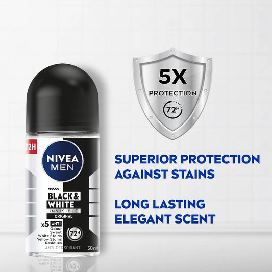 NIVEA MEN Deodorant Male Black & White Invisible Roll On 50ml / Men's Grooming / Anti Perspirant / No Sweat