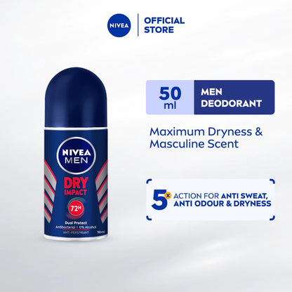 NIVEA MEN Deodorant Male Dry Impact Roll On Men's Grooming Anti Perspirant No Sweat & Stain