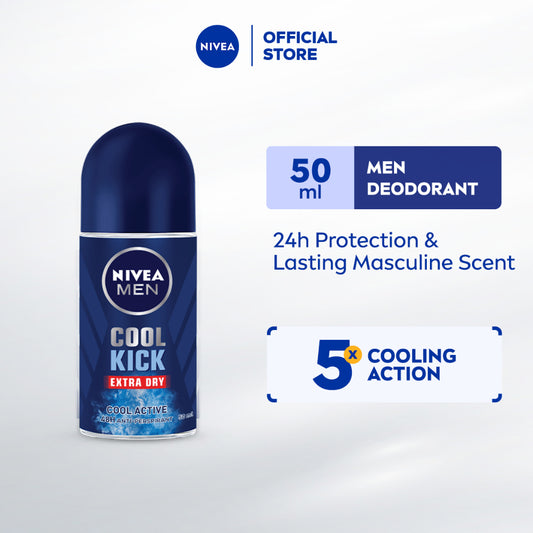 NIVEA MEN Deodorant Male Cool Kick Extra Dry Roll On 50ml / Men's Grooming / Anti Perspirant / No Sweat