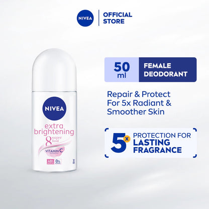 NIVEA Female Deodorant Extra Brightening Roll On 50ml/ Personal Care / Fair Skin / Brightening / Perfume